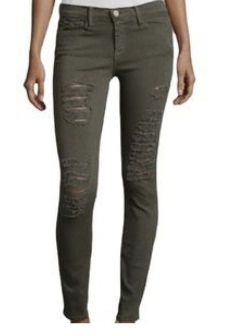 Frame Women's Jeans Skinny Olive Green Distressed Size 28
